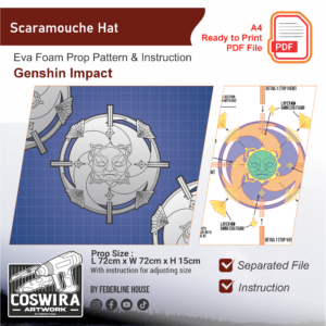 Scaramouche Red Hat Prop Pattern – Template EVA Foam untuk Cosplay (Genshin Impact)