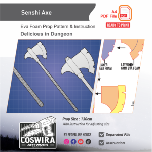 Senshi Axe Prop Pattern – Template EVA Foam untuk Cosplay (Dungeon Meshi)