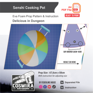 Senshi Cooking Pot Prop Pattern – Template EVA Foam untuk Cosplay (Dungeon Meshi)