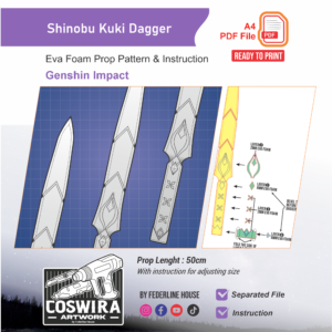 Shinobu Kuki Dagger Prop Pattern – Template EVA Foam untuk Cosplay (Genshin Impact)