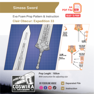 Simoso - Simon's Sword Prop Pattern – Template EVA Foam untuk Cosplay (Clair Obscur: Expedition 33)