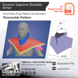 Sorcerer Supreme Shoulder Armor Prop Pattern – Template EVA Foam untuk Cosplay Armor (Basic Pattern)