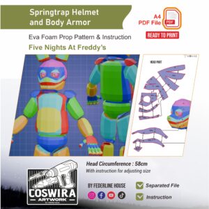 Springtrap Helmet and Body Armor Prop Pattern – Template EVA Foam untuk Cosplay (Five Nights at Freddy’s)