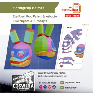 Springtrap Helmet Prop Pattern – Template EVA Foam untuk Cosplay (Five Nights at Freddy’s)