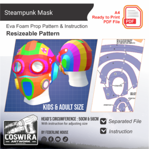 Steampunk Mask Prop Pattern – Template EVA Foam untuk Cosplay Mask (Basic Pattern)