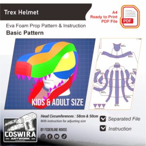 T-Rex Helmet Prop Pattern – Template EVA Foam untuk Cosplay Helmet (Basic Pattern)