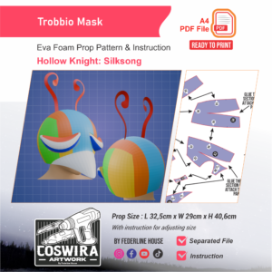 Trobbio Mask Prop Pattern – Template EVA Foam untuk Cosplay (Hollow Knight: Silksong)