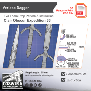 Verleso Dagger Prop Pattern – Template EVA Foam untuk Cosplay (Clair Obscur: Expedition 33)