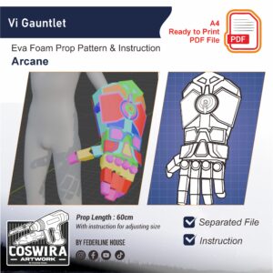 Vi Gauntlet Prop Pattern – Template EVA Foam untuk Cosplay Weapon/Armor (Arcane)
