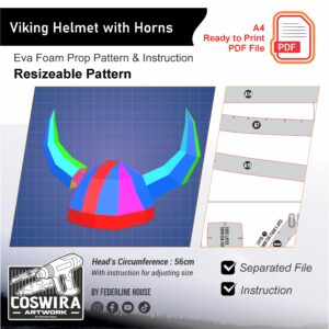 Viking Helmet with Horns Prop Pattern – Template EVA Foam untuk Cosplay Helmet (Basic Pattern)