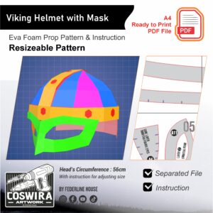 Viking Helmet with Mask Prop Pattern – Template EVA Foam untuk Cosplay Helmet (Basic Pattern)