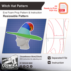 Curly Witch Hat Prop Pattern – Template EVA Foam untuk Cosplay & Costume (Basic Pattern)