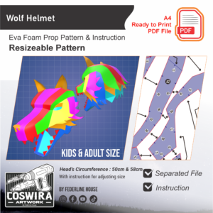 Wolf Helmet Prop Pattern – Template EVA Foam untuk Cosplay Helmet (Basic Pattern)