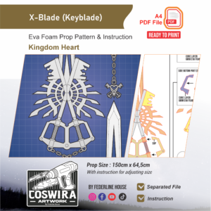 X-Blade Keyblade Prop Pattern – Template EVA Foam untuk Cosplay (Kingdom Hearts)