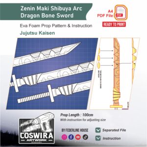 Zenin Maki Sword Dragon Bone Shibuya Arc Prop Pattern – Template EVA Foam untuk Cosplay (Jujutsu Kaisen)