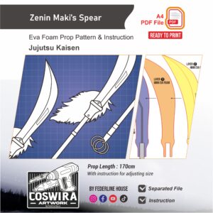 Zenin Maki Spear Prop Pattern – Template EVA Foam untuk Cosplay (Jujutsu Kaisen)