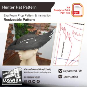 Hunter Hat Prop Pattern – Template EVA Foam untuk Cosplay & Costume (Basic Pattern)