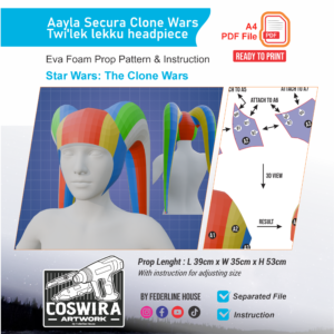 Aayla Secura Twi'lek Lekku Headpiece Prop Pattern – Template EVA Foam untuk Cosplay (Star Wars)