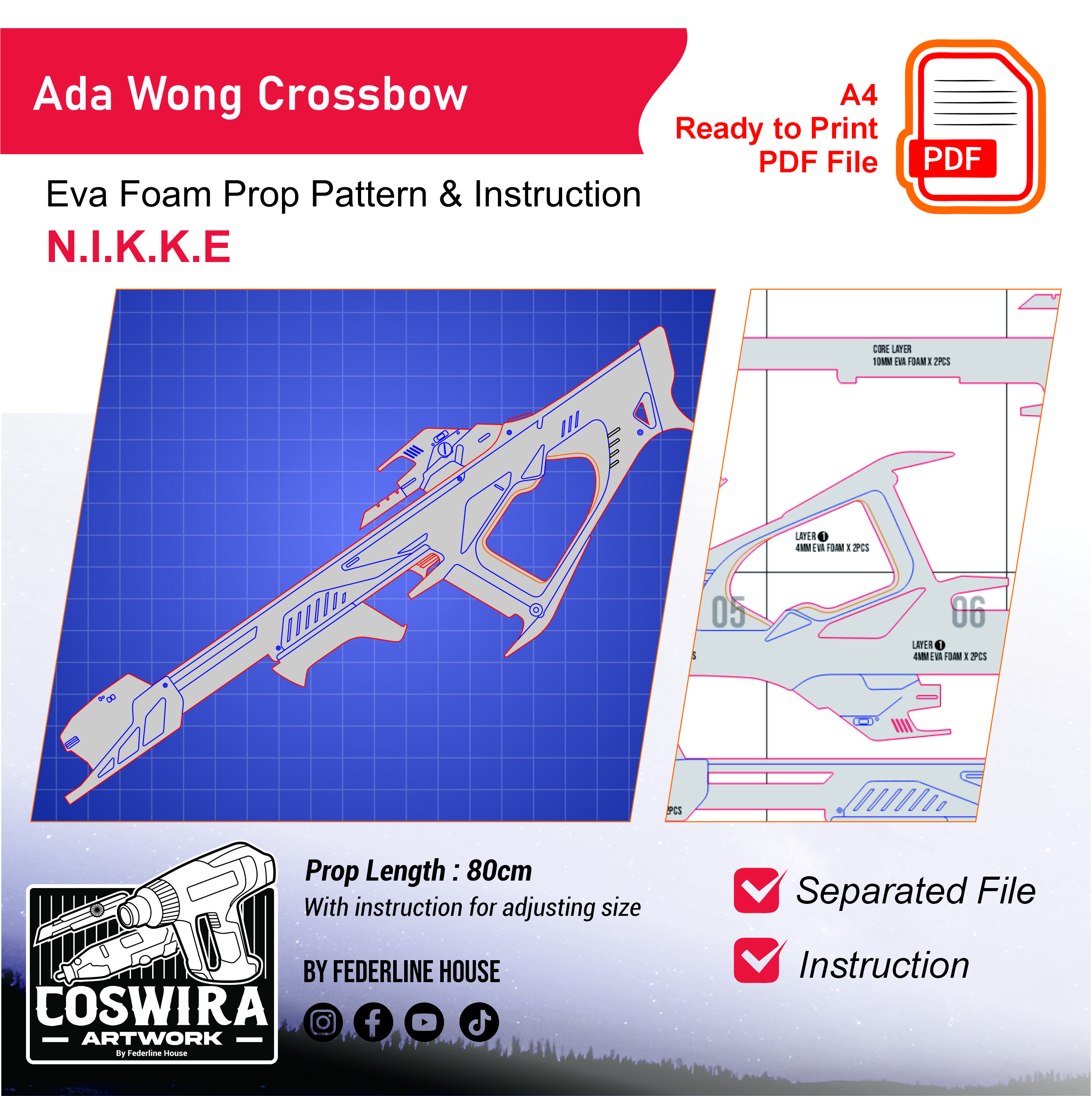 Ada Wong Crossbow Prop Pattern – Template EVA Foam untuk Cosplay (Nikke)