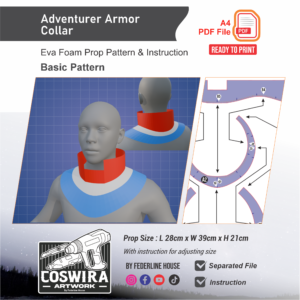 Adventurer Armor Collar Prop Pattern – Template EVA Foam Basic Pattern untuk Cosplay