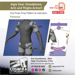 Aigis Gear ACC (Headphone, Arm, and Thigh Armor) Prop Pattern – Template EVA Foam untuk Cosplay (Persona 3 Reload)