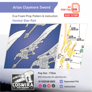 Arlan Claymore Sword Prop Pattern – Template EVA Foam untuk Cosplay (Honkai: Star Rail)