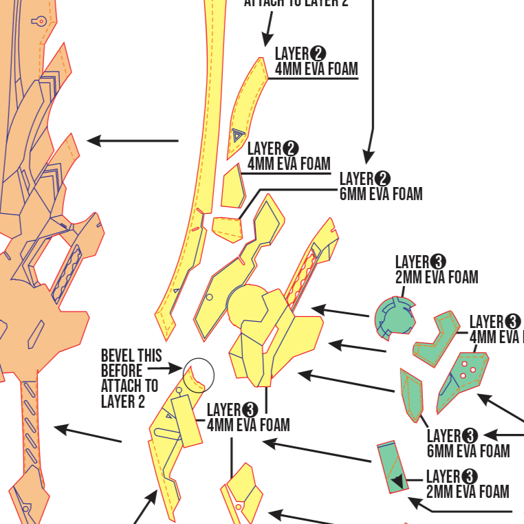 Arlan Claymore Sword Prop Pattern β Template EVA Foam untuk Cosplay (Honkai: Star Rail) - Gambar 2