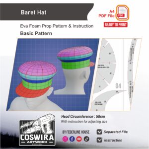 Baret Hat Prop Pattern – Template EVA Foam Basic Pattern untuk Cosplay