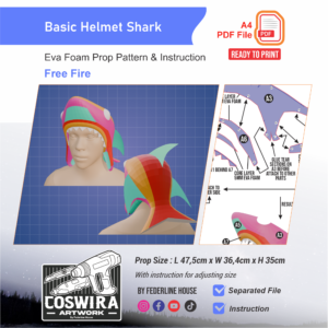 Basic Shark Hat Prop Pattern – Template EVA Foam untuk Cosplay (Free Fire)