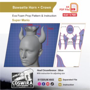 Bowsette Crown & Horn Prop Pattern – Template EVA Foam untuk Cosplay (Mario Bros)
