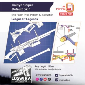 Caitlyn Sniper Default Gun Prop Pattern – Template EVA Foam untuk Cosplay (League of Legends)
