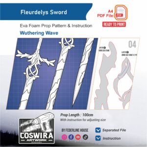 Fleurdelys Sword Prop Pattern – Template EVA Foam untuk Cosplay (Wuthering Waves)