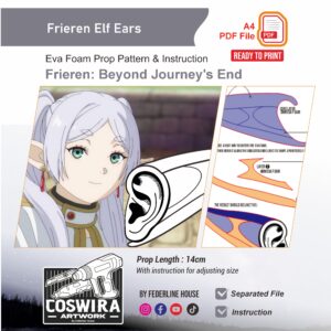 Frieren Elf Ears Prop Pattern – Template EVA Foam untuk Cosplay (Sousou no Frieren)