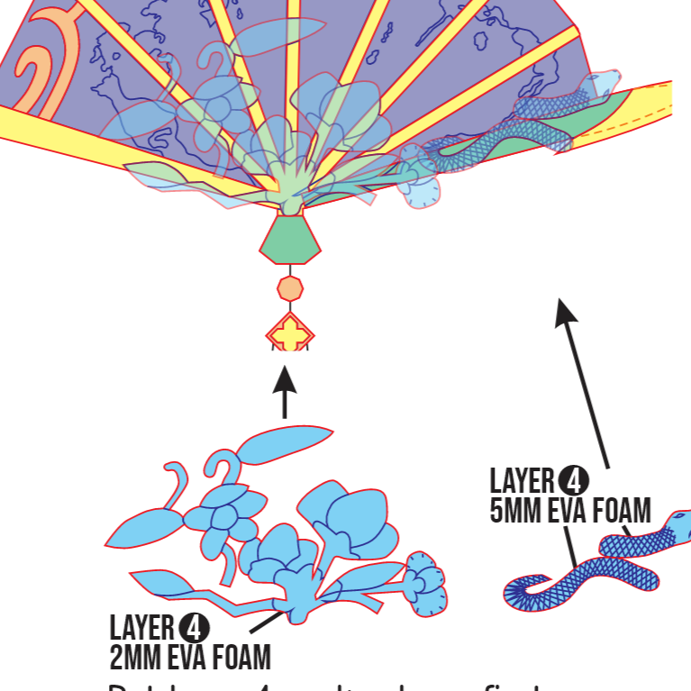 Geisha Lady Thirteen Fan Prop Pattern – Template EVA Foam untuk Cosplay (Identity V) - Gambar 3