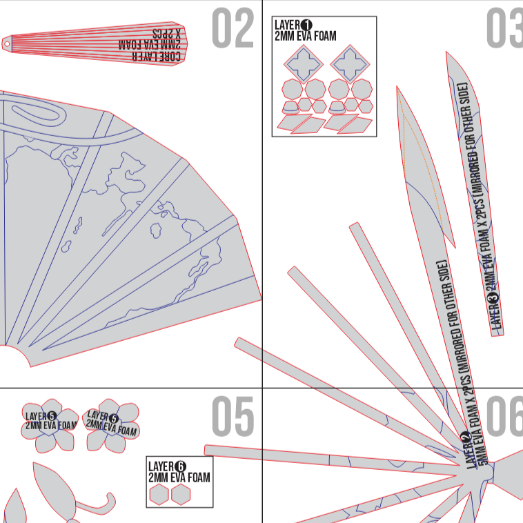 Geisha Lady Thirteen Fan Prop Pattern – Template EVA Foam untuk Cosplay (Identity V) - Gambar 2