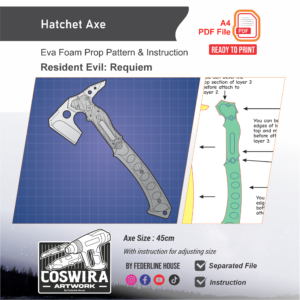 Hatchet Axe Prop Pattern – Template EVA Foam untuk Cosplay (Resident Evil: Requiem)