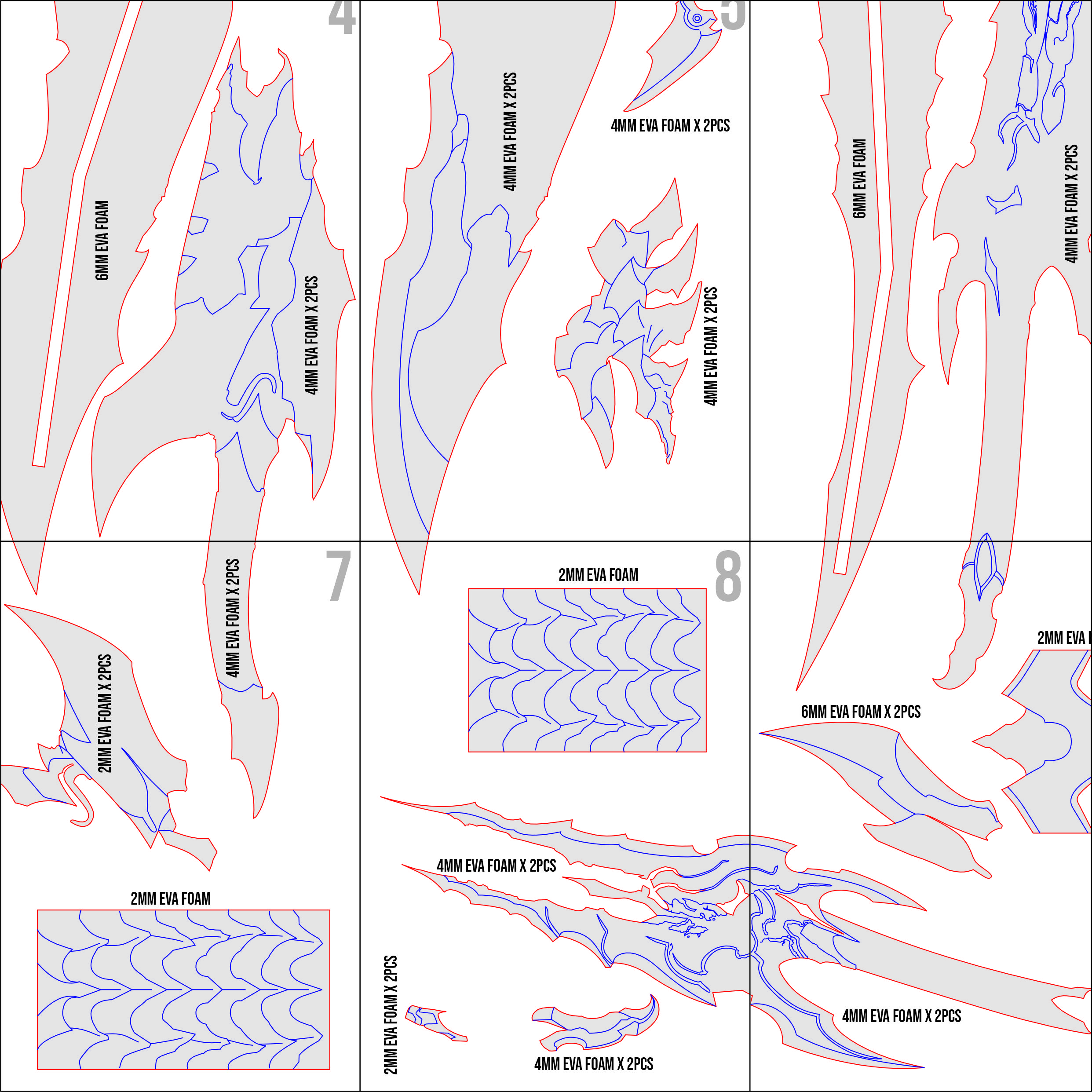 Kamish’s Wrath – Dual Dagger Prop Pattern – Template EVA Foam untuk Cosplay (Solo Leveling) - Gambar 2