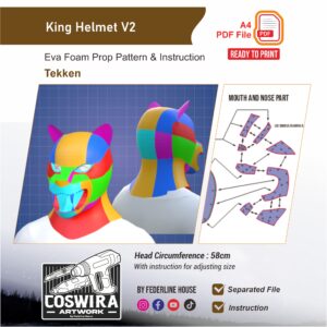 King Helmet V2 Prop Pattern – Template EVA Foam untuk Cosplay (Tekken)