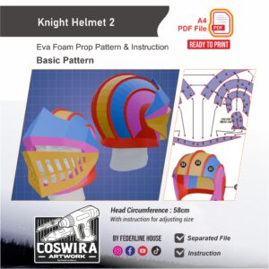 Knight Helmet No. 2 Prop Pattern – Template EVA Foam Basic Pattern untuk Cosplay
