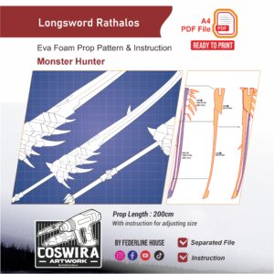 Rathalos Longsword Prop Pattern – Template EVA Foam untuk Cosplay (Monster Hunter)