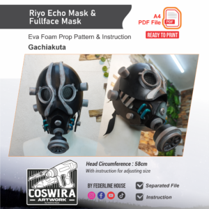 Riyo Echo Mask & Fullface Mask Prop Pattern – Template EVA Foam untuk Cosplay (Gachiakuta)