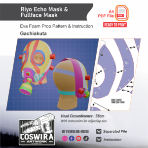 Riyo Echo Mask & Fullface Mask Prop Pattern – Template EVA Foam untuk Cosplay (Gachiakuta)