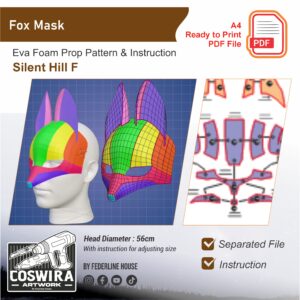 Fox Mask Prop Pattern – Template EVA Foam untuk Cosplay (Silent Hill f)