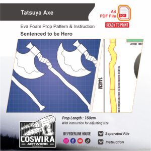 Tatsuya Axe Prop Pattern – Template EVA Foam untuk Cosplay (Sentenced To Be Hero)