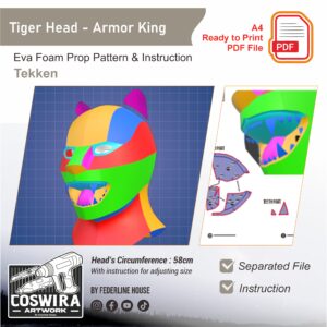 Tiger Head Prop Pattern – Template EVA Foam untuk Cosplay (Tekken)