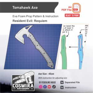 Tomahawk Axe Prop Pattern – Template EVA Foam untuk Cosplay (Resident Evil: Requiem)