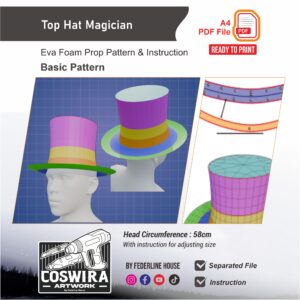 Top Hat Magician Prop Pattern – Template EVA Foam Basic Pattern untuk Cosplay