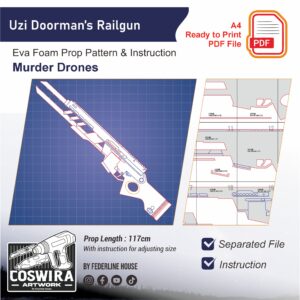 Uzi Doorman’s Railgun Prop Pattern – Template EVA Foam untuk Cosplay (Murder Drones)
