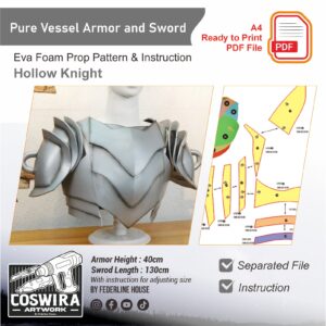 Pure Vessel Armor and Sword Prop Pattern – Template EVA Foam untuk Cosplay (Hollow Knight)