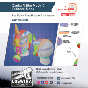 Zanka Nijiku Mask & Fullface Mask Prop Pattern – Template EVA Foam untuk Cosplay (Gachiakuta)